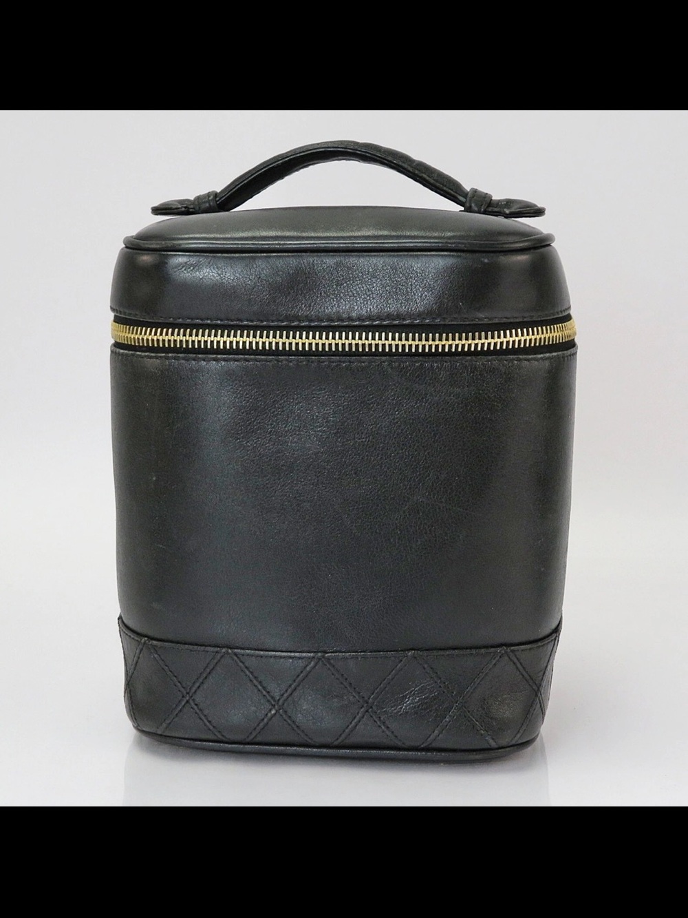 CHANEL Black Leather Small Cosmetic Pouch with Logo Sticker
